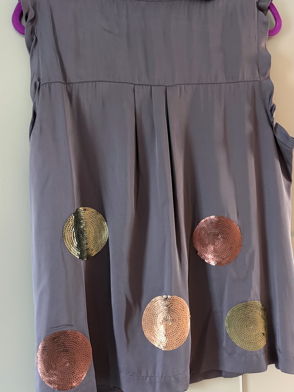 Boden Gray Silk Sleeveless Camisole Blouse with Metallic Sequin Circles - Picture 2 of 8
